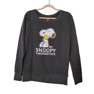 Snoopy & Woodstock Ladies Sweatshirt Gray Pullover Raglan Sleeve Instant Message